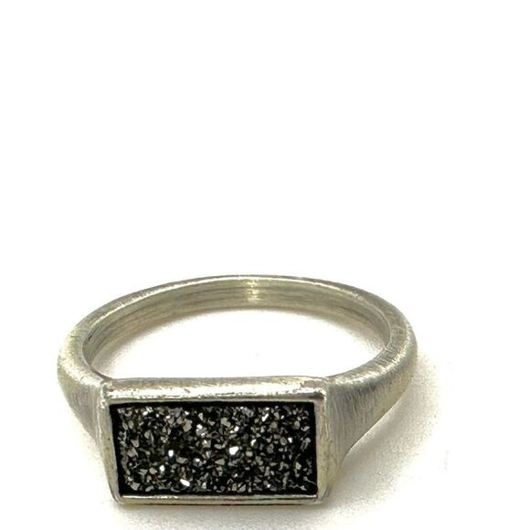 Kendra Scott black druzy   silver plated  ring - Picture 3 of 10